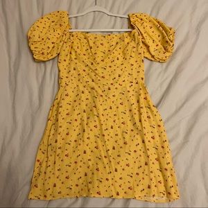 Reformation Yellow Birdy Gwen Floral Print Puff Sleeve Dress